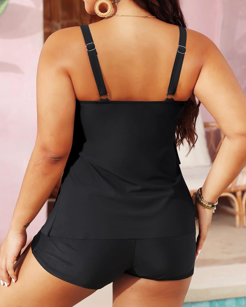 Yonique Women's Plus Size Tankini Swimsuits with Shorts Two Piece Bathing Suits Ruffle Swimsuits Tummy Control Swimwear Black 16W - Image 3